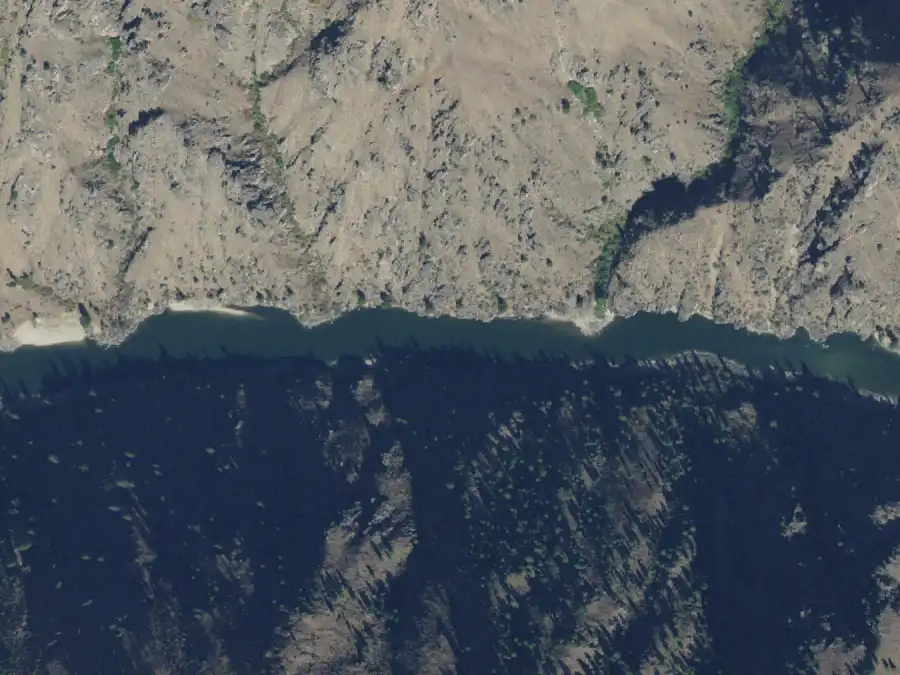 Aerial view of the river around mile 57.8, where Cove Creek is on river right