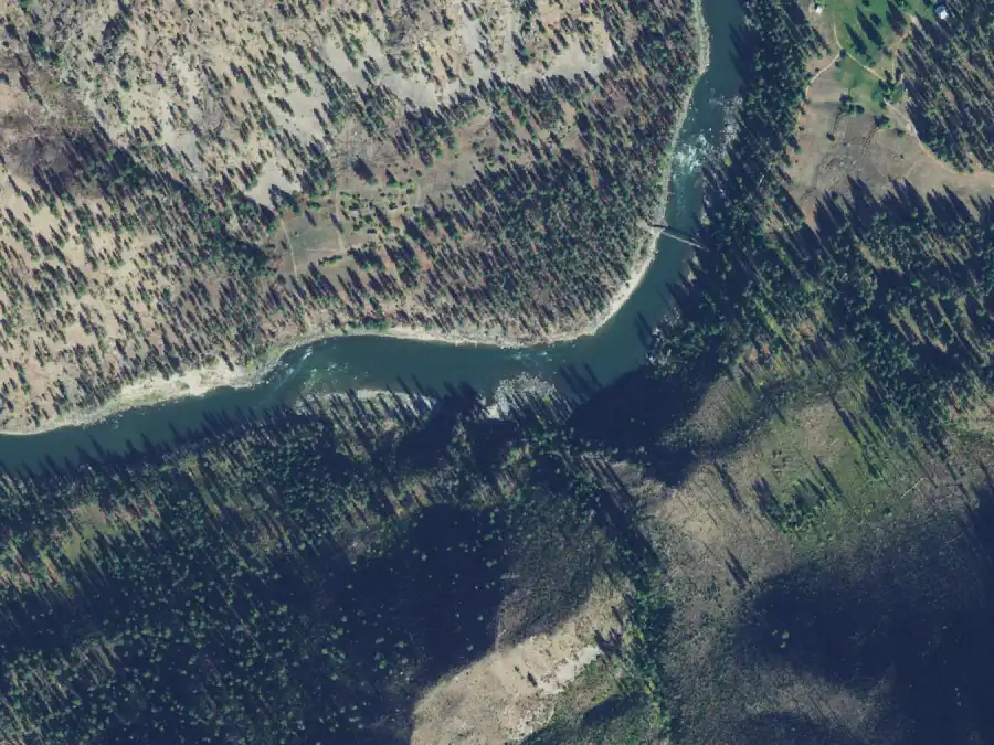 Aerial view of the river around mile 42.7, where Easter Egg is on river left