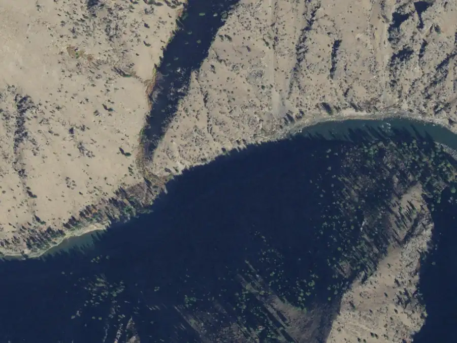 Aerial view of the river around mile 4.7, where Legend Creek is on river right