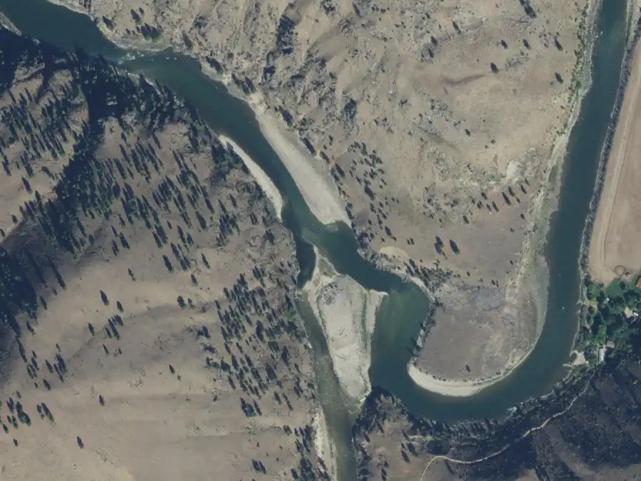 Aerial view of the river around mile 56.5, where South Fork is on river left