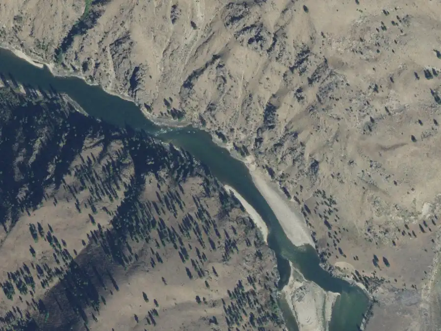 Aerial view of the river around mile 56.7, where South Fork Island is on river left