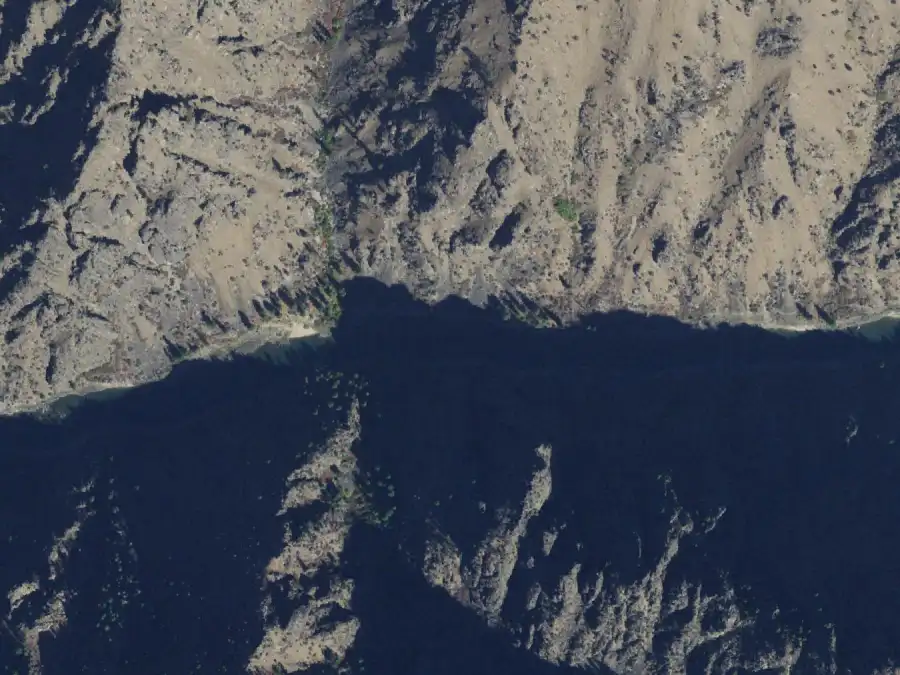 Aerial view of the river around mile 6.1, where Spindle Creek is on river right