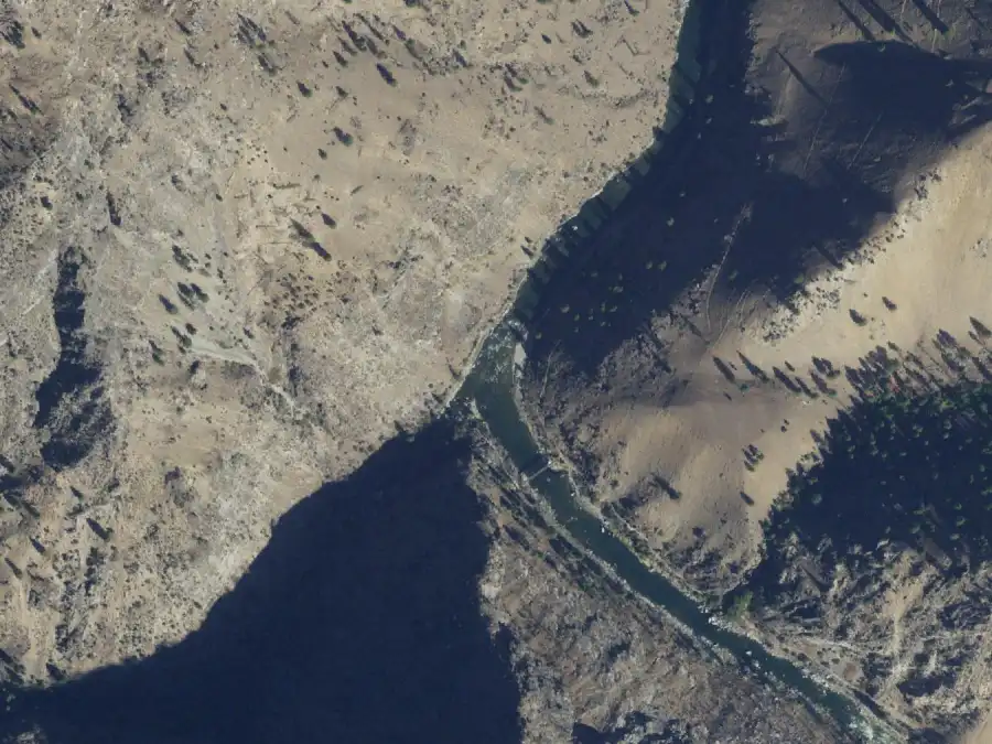 Aerial view of the river around mile 77.9, where Big Creek is on river left