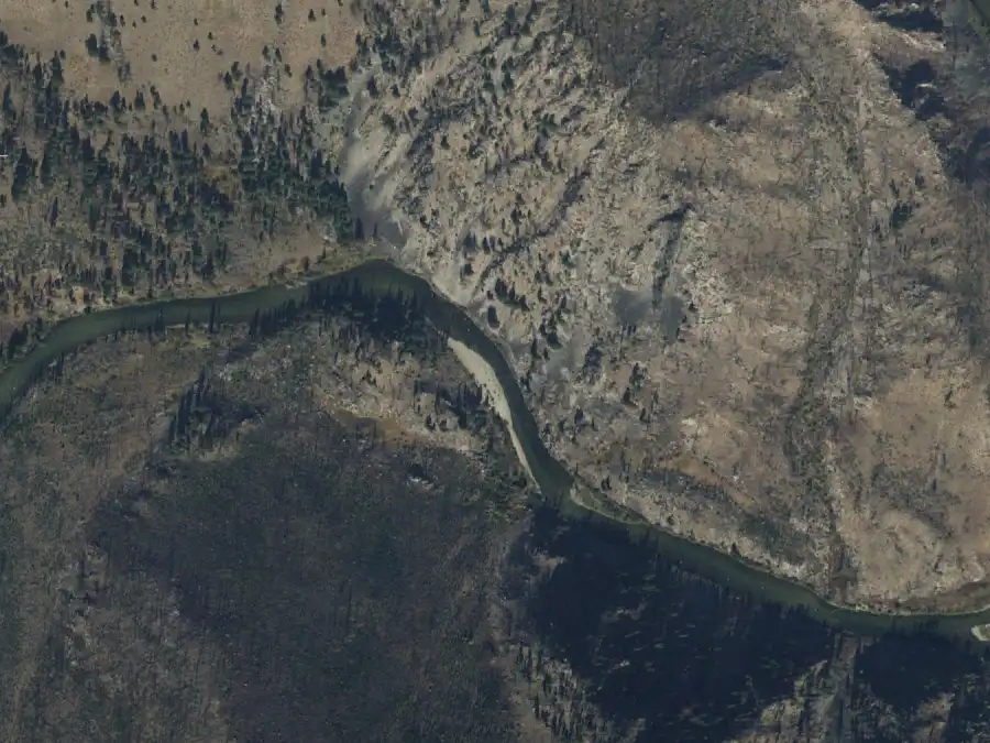 Aerial view of the river around mile 9.5, where Boot Camp is on river right