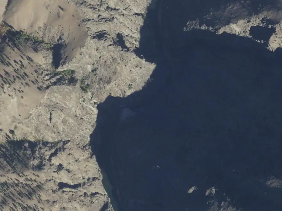 Aerial view of the river around mile 88.6, where Cradle Creek is on river right