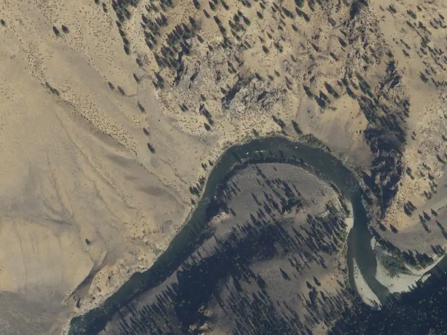 Aerial view of the river around mile 45.6, where Culver Creek is on river right
