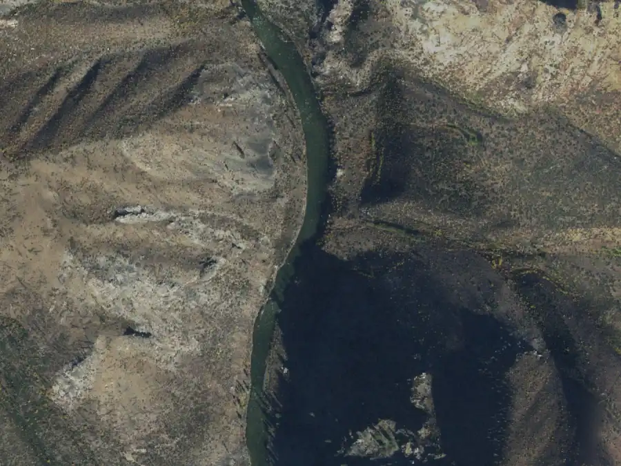 Aerial view of the river around mile 15.9, where Dome Hole is on river left