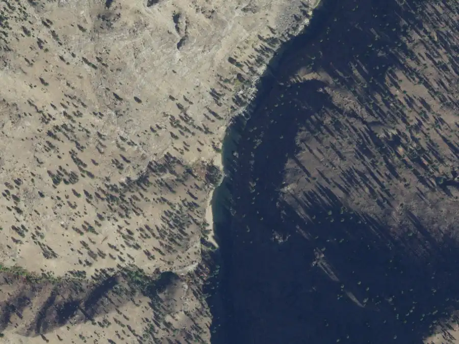 Aerial view of the river around mile 79.6, where Elk Bar is on river left