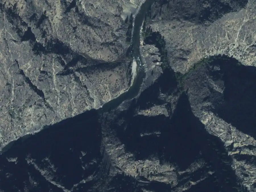 Aerial view of the river around mile 94.9, where Goat Creek is on river right