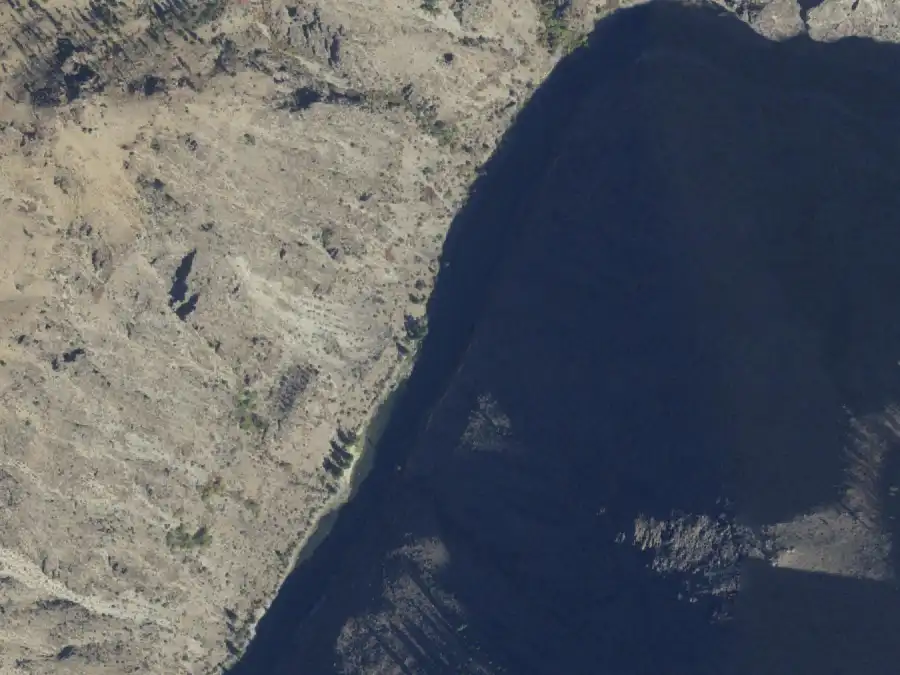 Aerial view of the river around mile 85, where Lightning Strike is on river left