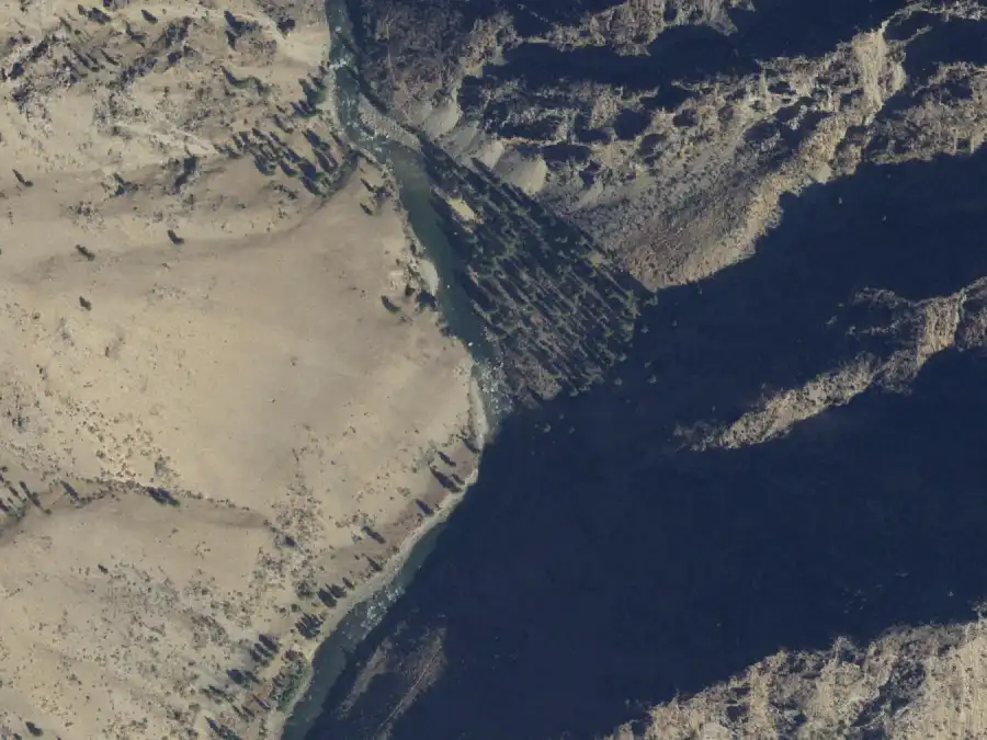 Aerial view of the river around mile 71.4, where Little Pine is on river left