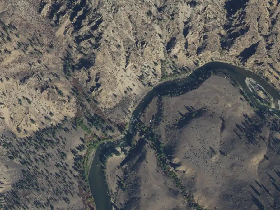 Aerial view of the river around mile 56.5, where Lower Grouse is on river right