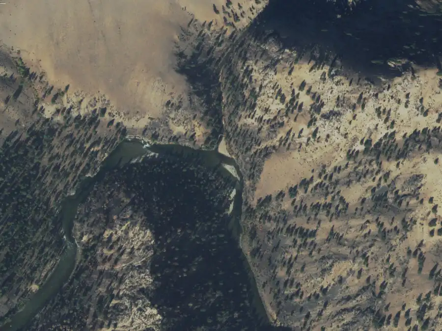 Aerial view of the river around mile 31.7, where Marble Cr. Left is on river left