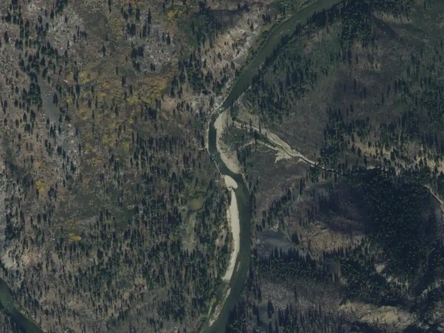 Aerial view of the river around mile 13, where Sheepeater is on river left