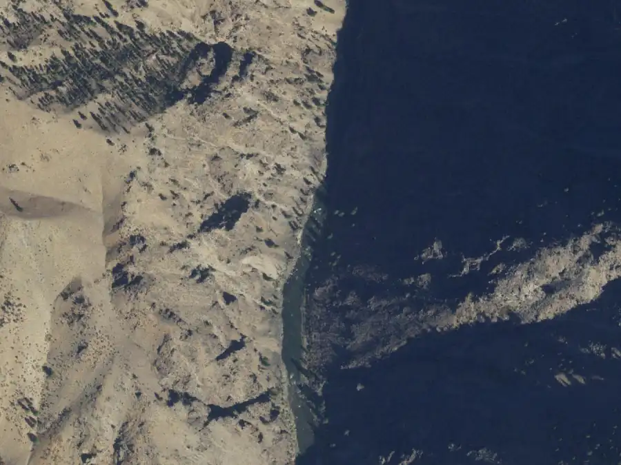 Aerial view of the river around mile 68.9, where Short Creek is on river right