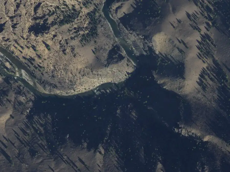 Aerial view of the river around mile 57.3, where Tiny Tappan is on river right
